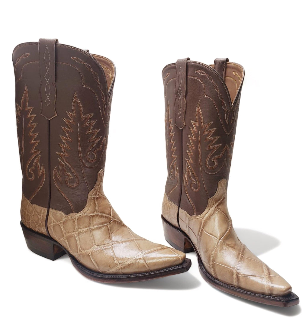 Hoffman Leather Bias Cut, Giant Scale Taupe American Alligator Boots