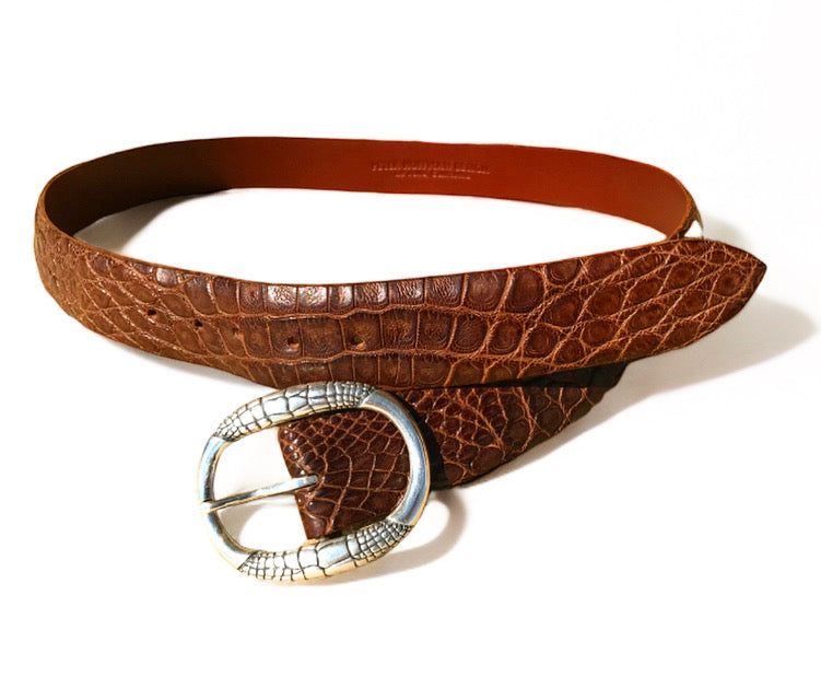 Chocolate American Alligator Radius Women's Belt with  Jeff Deegan .925 Sterling Silver Buckle